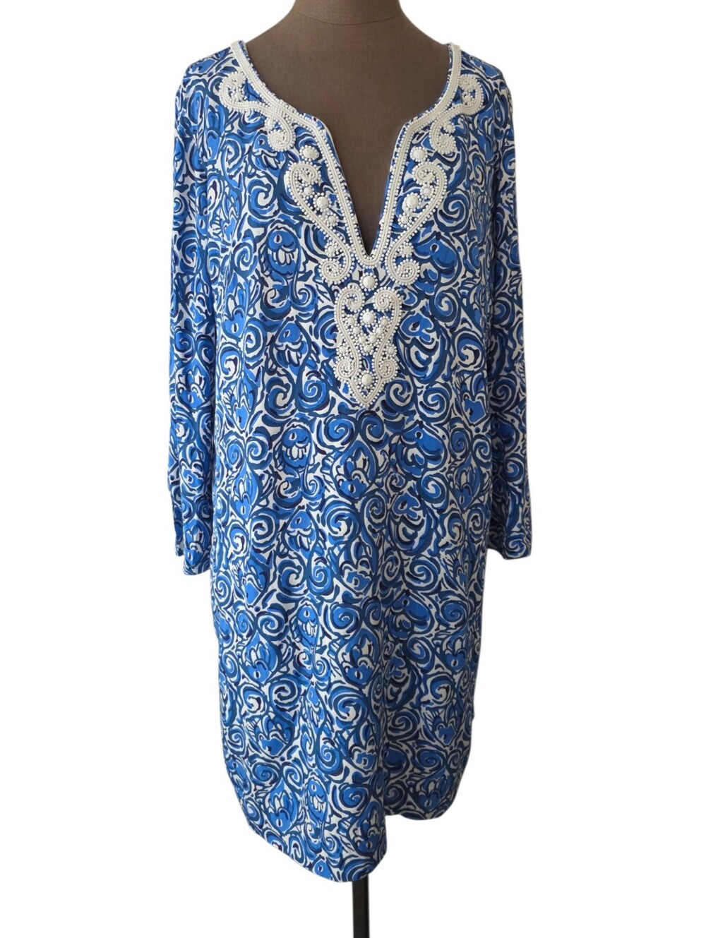 Lilly Pulitzer Julianna Embroidered Tunic Dress Indigo Chasing Tail Size XL
